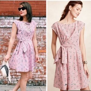 Maeve Anthropologie Bathing Beauty Wrap Dress Sz 4 Red White Striped Embroidered